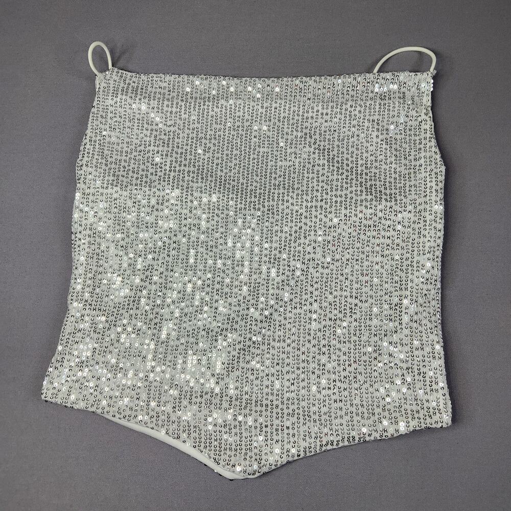 Daisy drape neckline silver sequence size small cami crop top sexy party concert